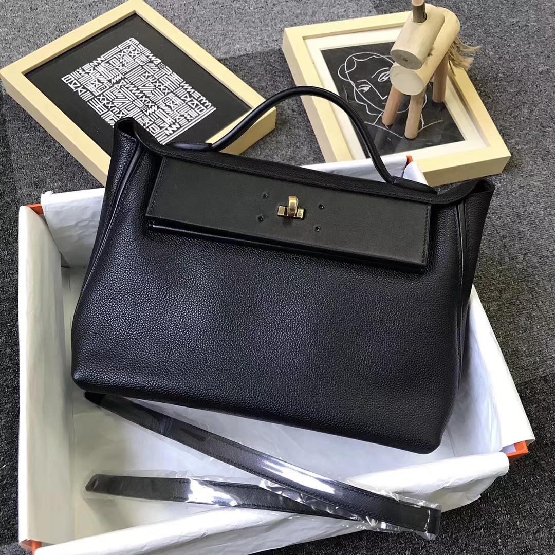 Hermès（爱马仕）89黑色 原厂御用顶级小牛皮 2424 金扣