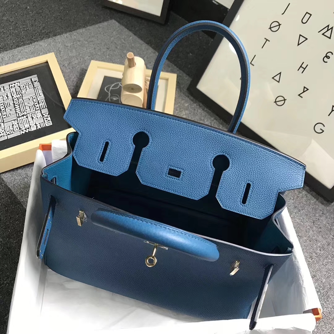 Hermès（爱马仕）7W伊兹密尔蓝 原厂御用顶级小牛皮 Birkin 30 金扣