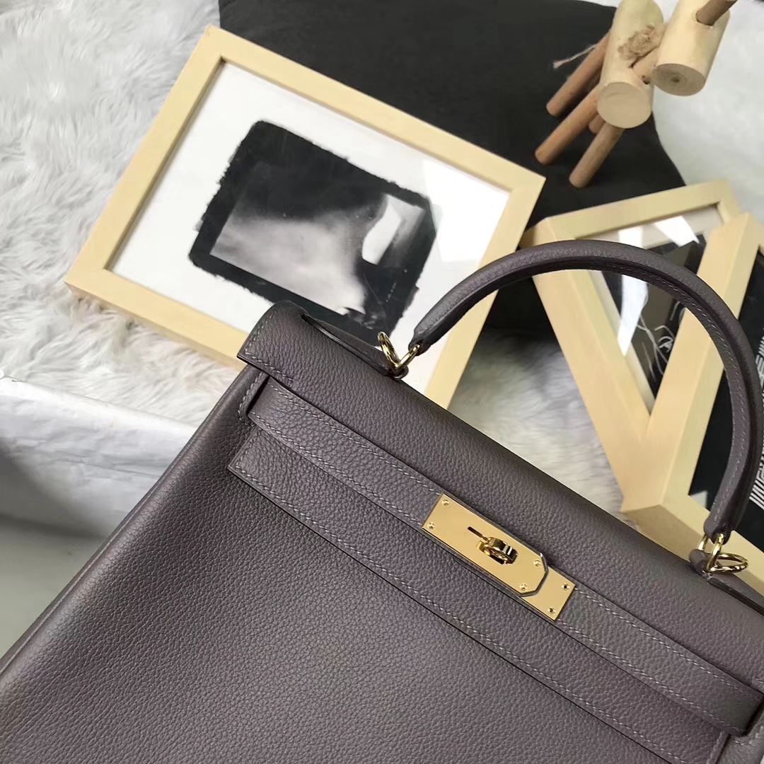 Hermès（爱马仕）8f锡器灰 原厂御用顶级小牛皮 Kelly 28 金扣