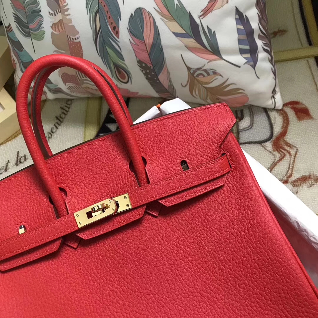 Hermès（爱马仕）S5 番茄红 原厂御用顶级小牛皮 Birkin 25 金扣 现货