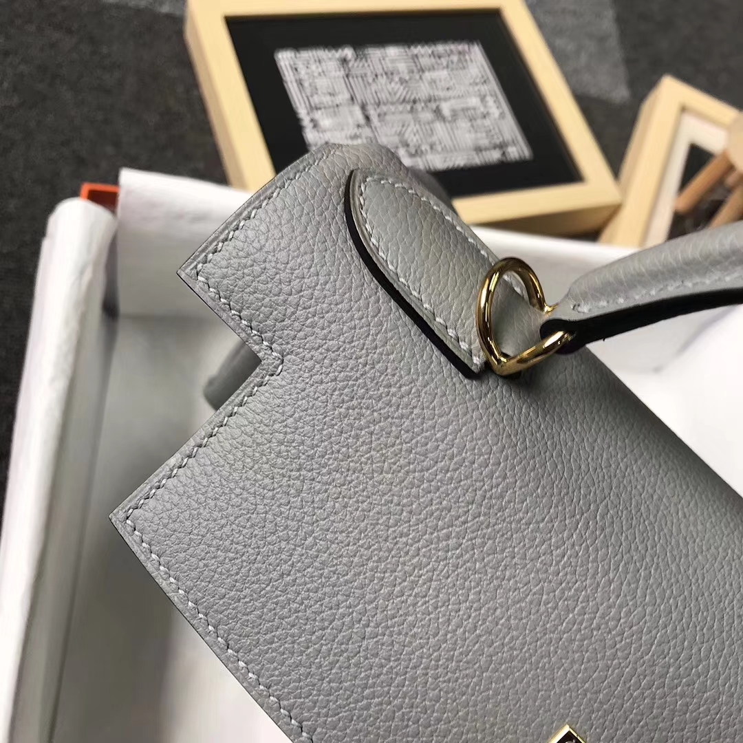 Hermès（爱马仕）4Z海鸥灰内拼玛瑙蓝 原厂御用顶级小牛皮 Kelly 28 金扣