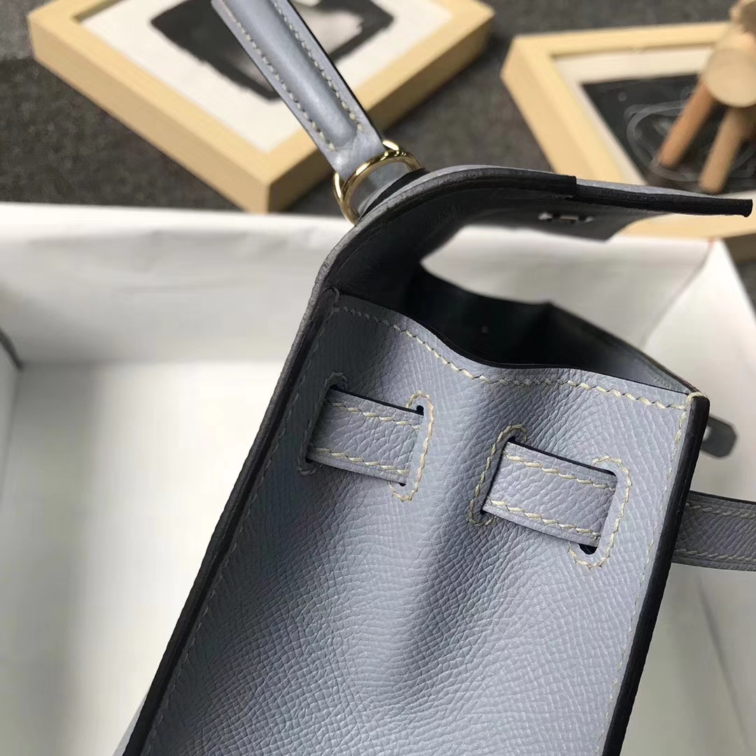 Hermès（爱马仕）J7 亚麻蓝 原厂御用顶级Epsom 皮 Kelly 25 外缝 金扣
