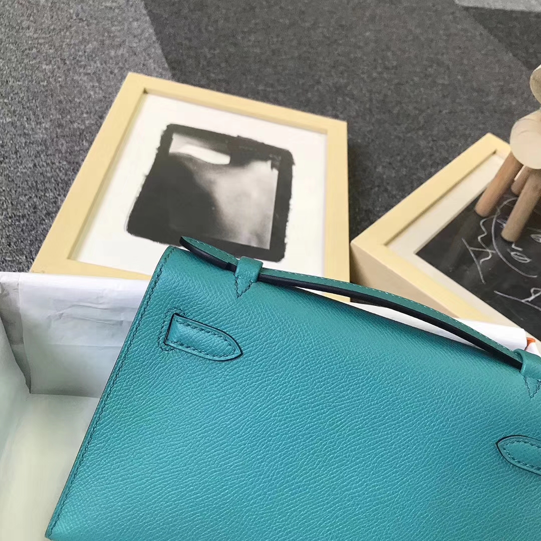 Hermès（爱马仕）7F孔雀蓝 原厂御用顶级Epsom 皮 Mini Kelly 金扣