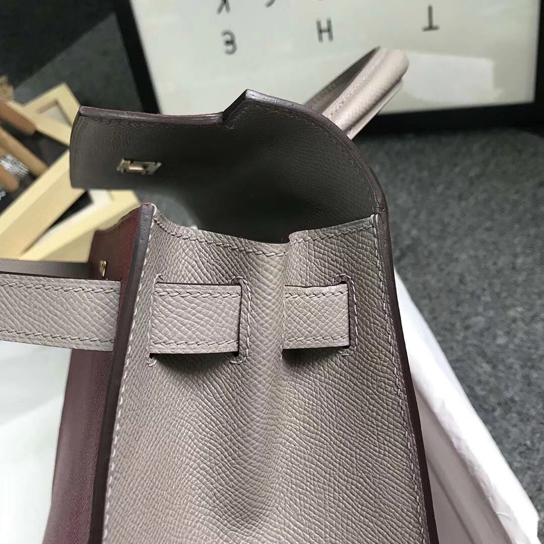 Hermès（爱马仕）K1石榴红拼M8沥青灰 原厂御用顶级Epsom 皮 Kelly 28 外缝 金扣