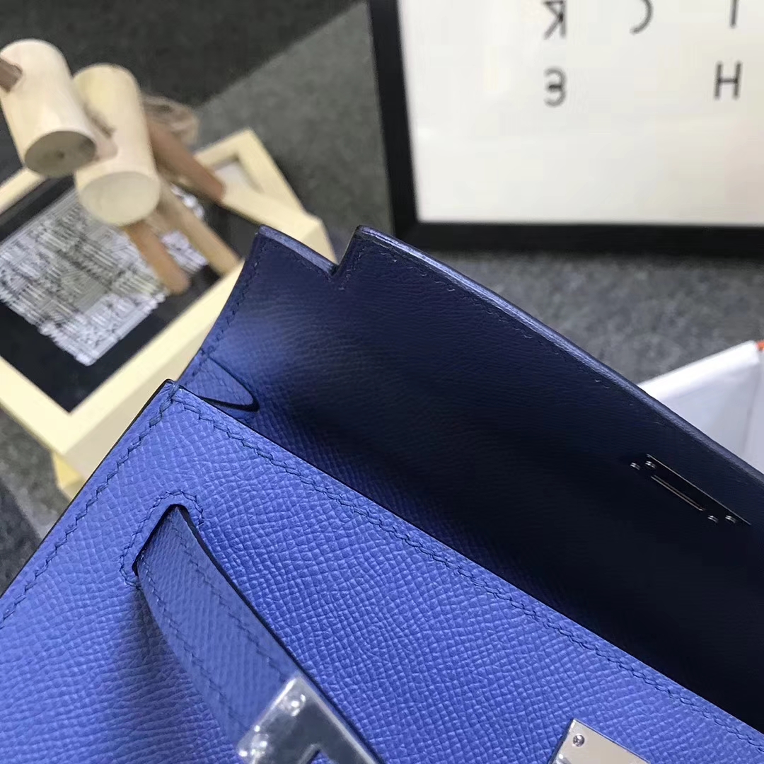 Hermès（爱马仕）7E 明蓝色 原厂御用顶级Epsom 皮 Kelly 25 外缝 银扣