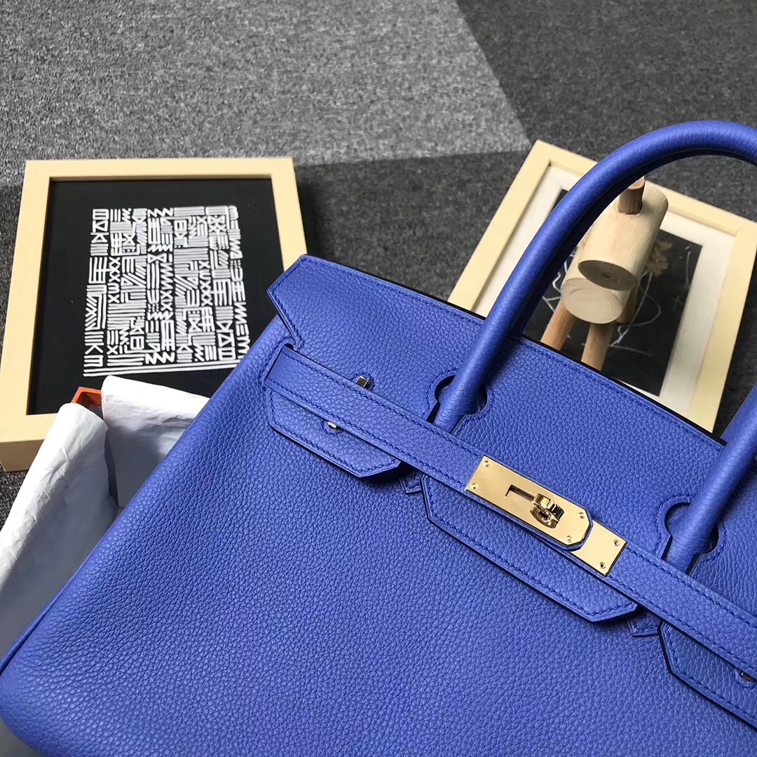 Hermès（爱马仕）7E明蓝色 原厂御用顶级小牛皮 Birkin 30 金扣