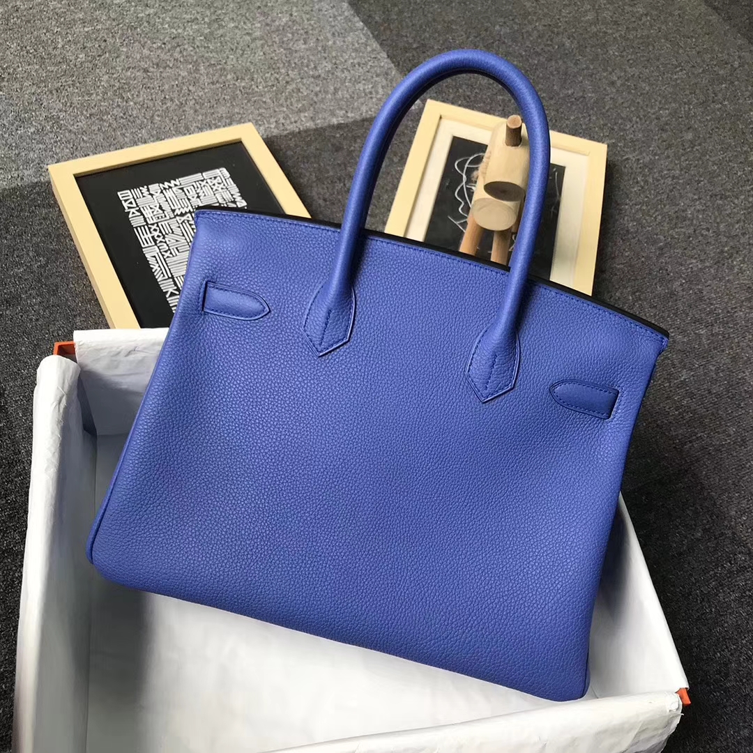 Hermès（爱马仕）7E明蓝色 原厂御用顶级小牛皮 Birkin 30 金扣