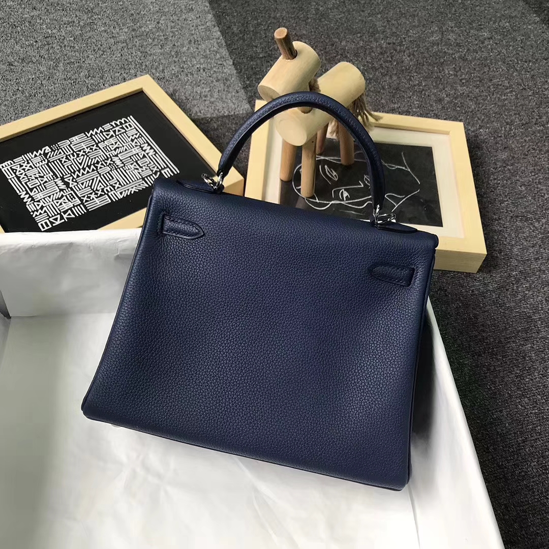 Hermès（爱马仕）7K宝石蓝 原厂御用顶级小牛皮 Kelly 25 银扣