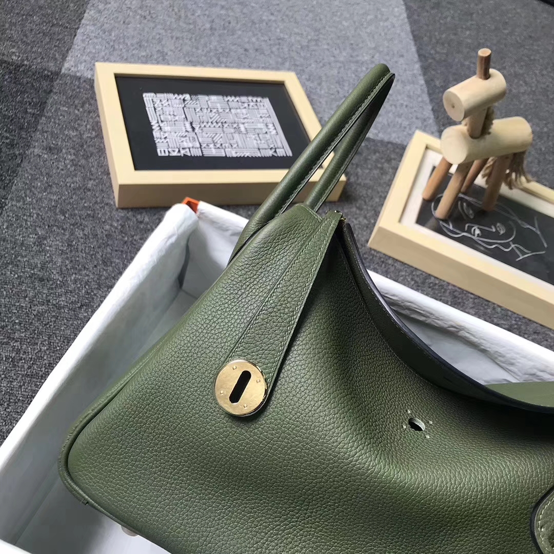 Hermès（爱马仕）V6 丛林绿 原厂御用顶级小牛皮 Lindy 30 金扣