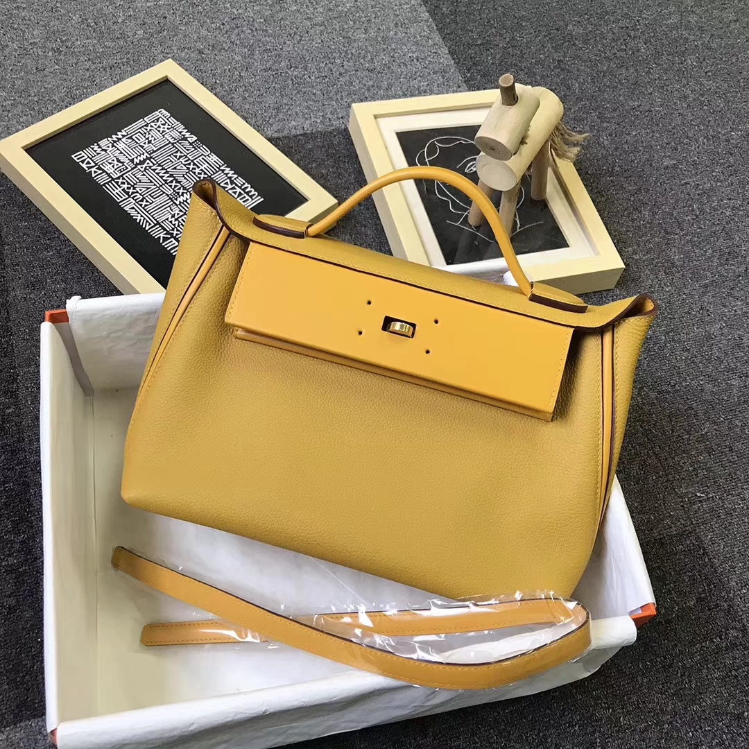 Hermès（爱马仕）9D琥珀黄 原厂御用顶级小牛皮 2424 金扣