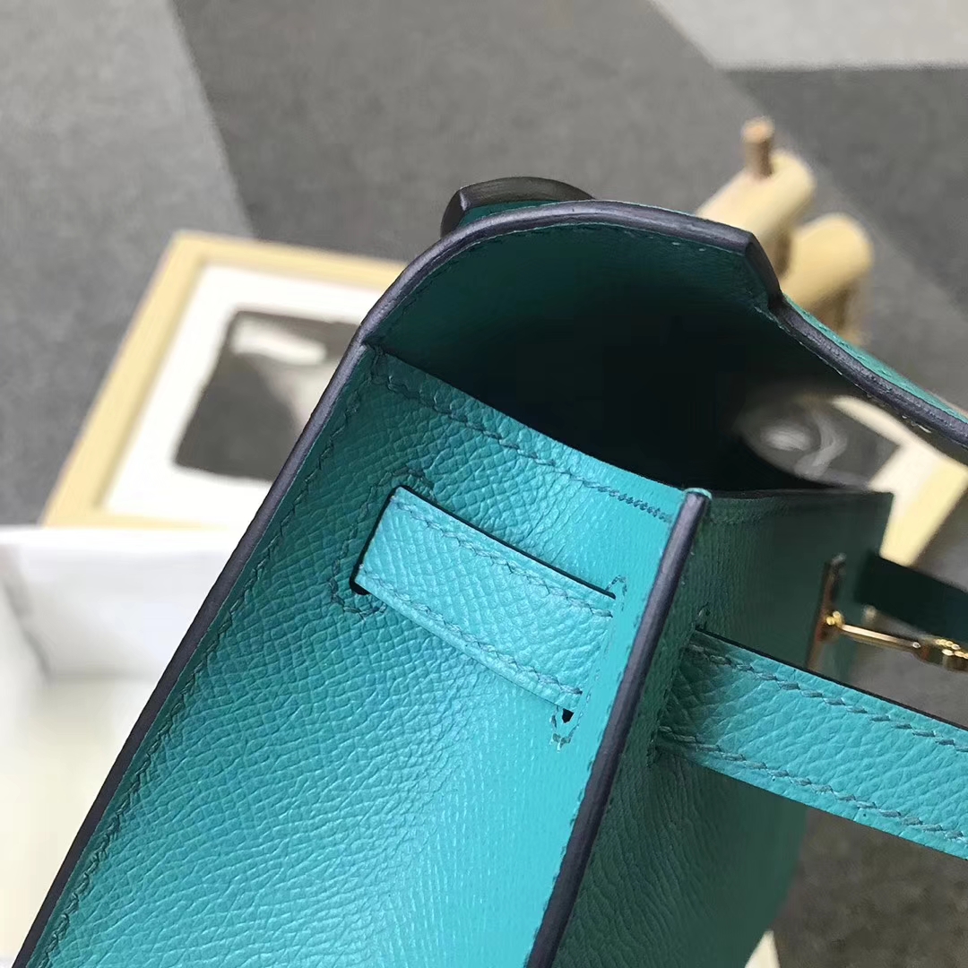 Hermès（爱马仕）7F孔雀蓝 原厂御用顶级Epsom 皮 Mini Kelly 金扣