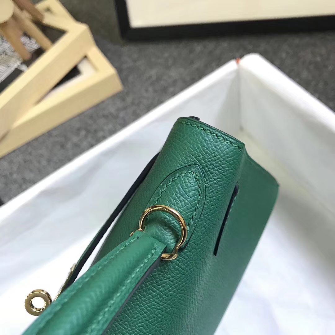 Hermès（爱马仕）U4 丝绒绿 原厂御用顶级Epsom 皮 Kelly 25 外缝 金扣