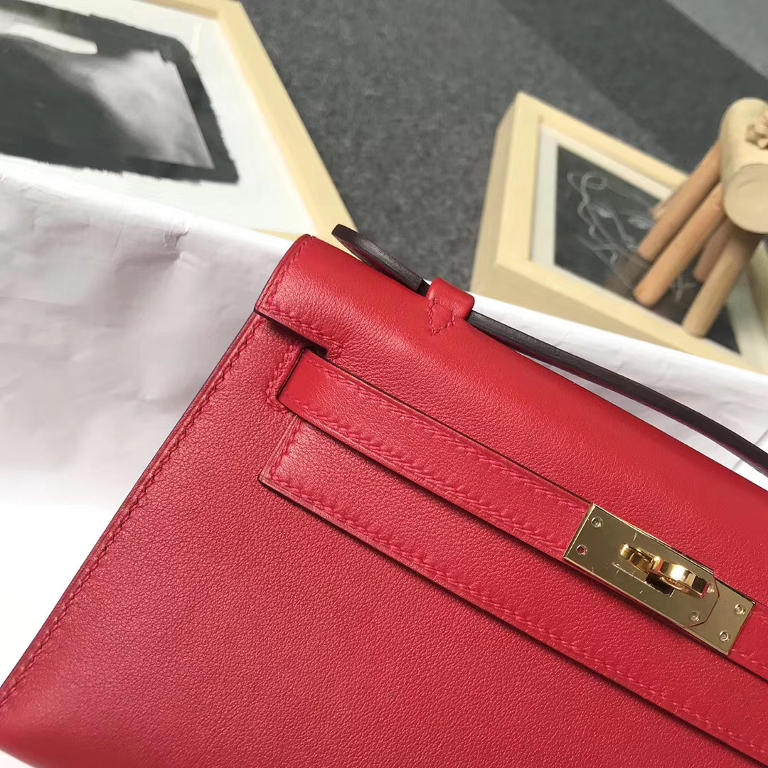 Hermès（爱马仕）Q5 中国红 原厂御用顶级Swift 皮 Mini Kelly 金扣