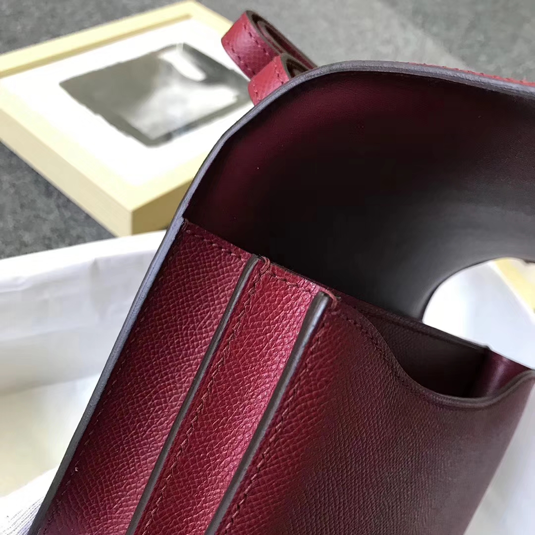 Hermès（爱马仕）K1 石榴红 原厂御用顶级Epsom 皮 Constance 19  金扣