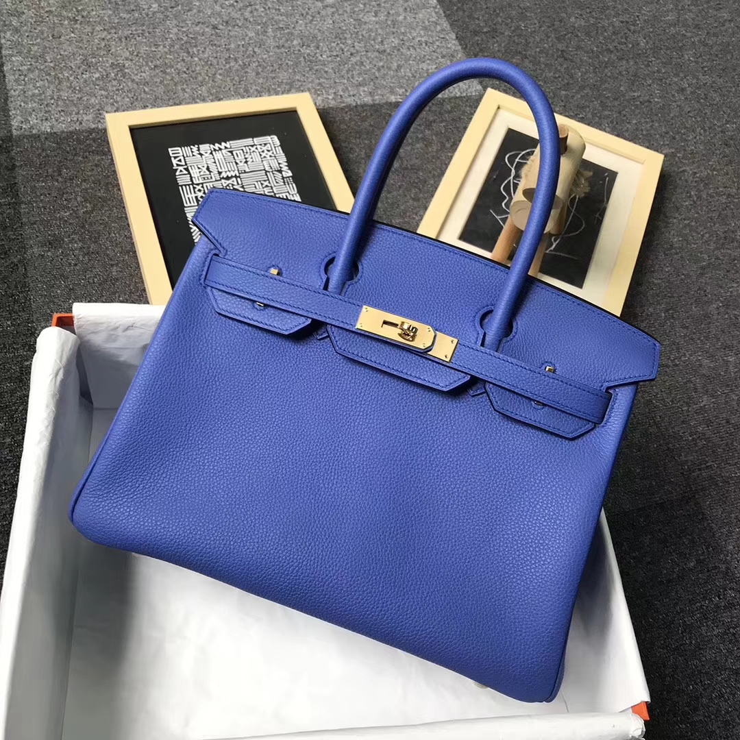 Hermès（爱马仕）7E明蓝色 原厂御用顶级小牛皮 Birkin 30 金扣