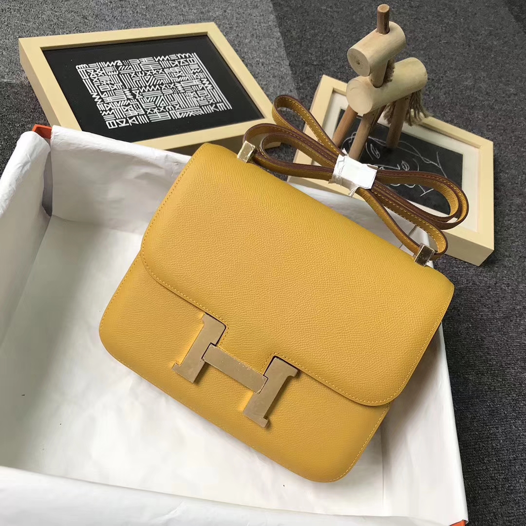Hermès（爱马仕）9D琥珀黄 原厂御用顶级Epsom 皮 Constance 24 金扣 现货