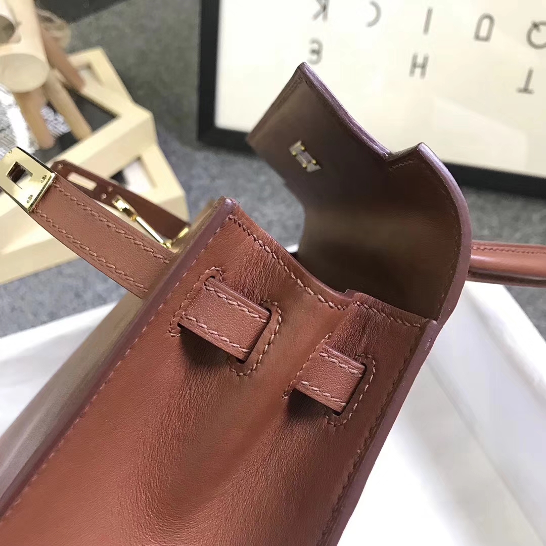 Hermès（爱马仕）蜜糖棕色 原厂御用顶级Swift 皮 Kelly 25 外缝 金扣