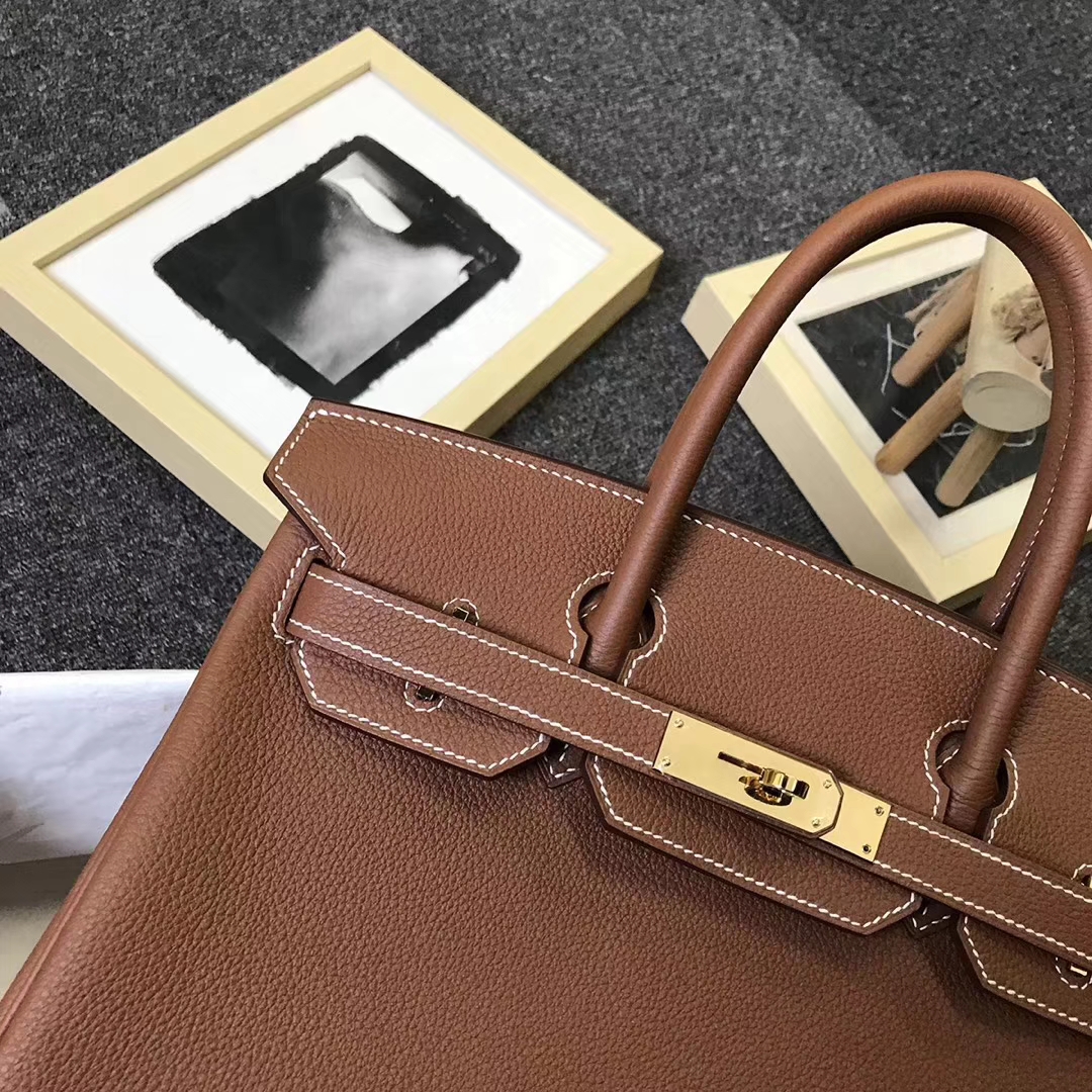 Hermès（爱马仕）金棕色内拼橙色 原厂御用顶级小牛皮 Birkin 30 金扣