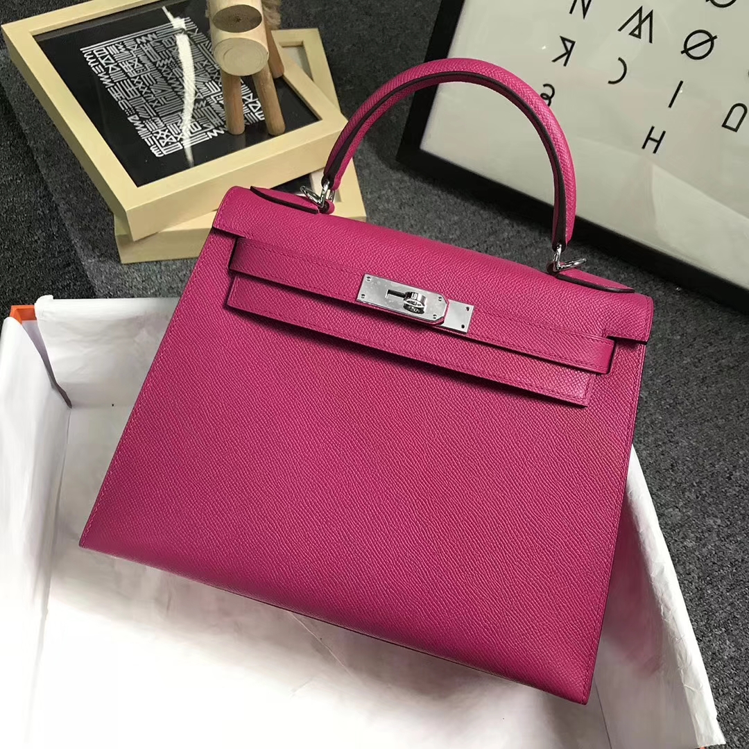 Hermès（爱马仕）L3 玫瑰紫色 原厂御用顶级Epsom 皮 Kelly 28 外缝 银扣