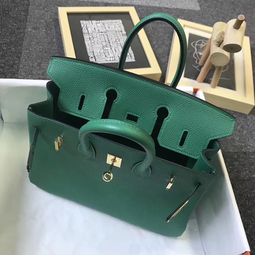Hermès（爱马仕）U4 丝绒绿 原厂御用顶级小牛皮 Birkin 25 金扣