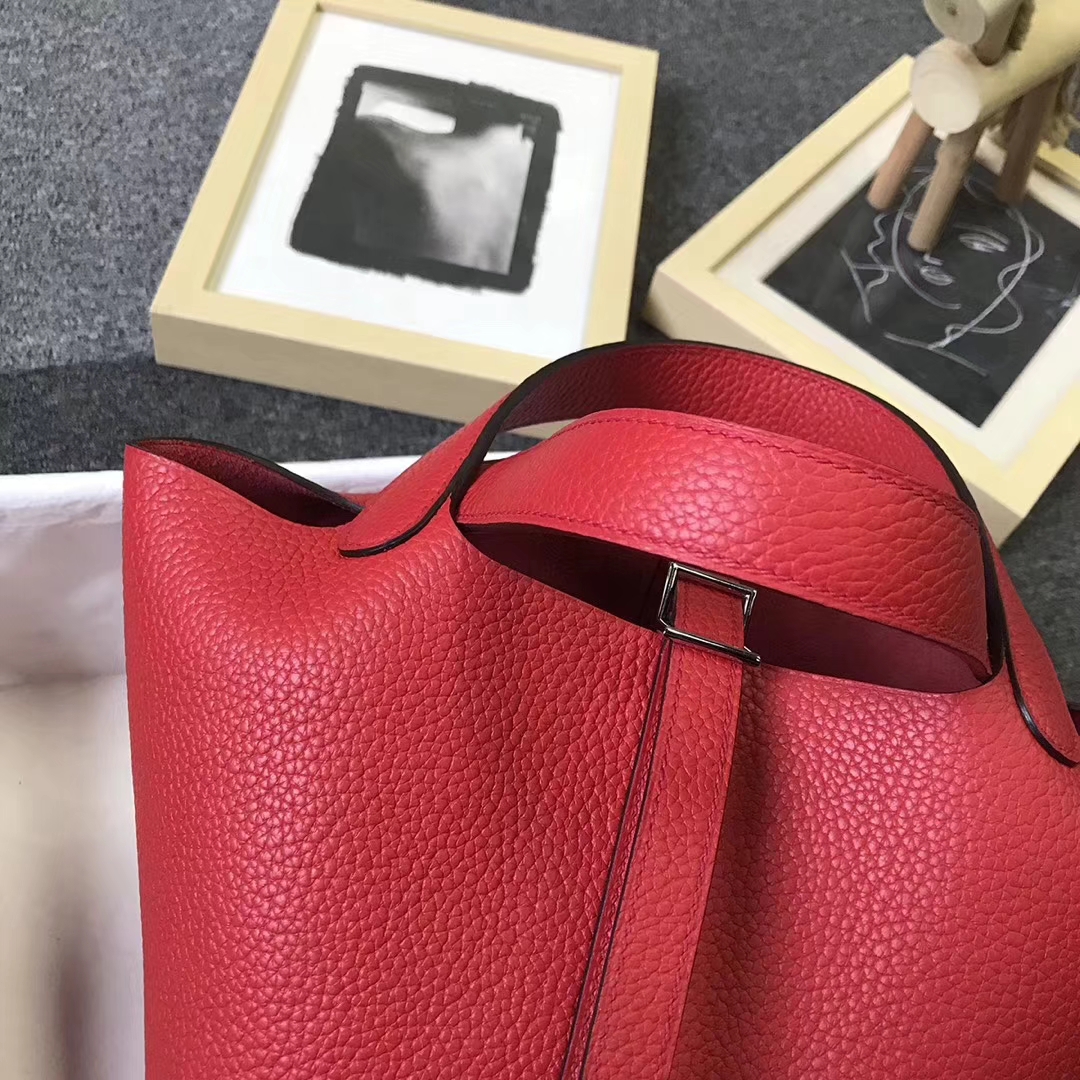 Hermès（爱马仕）番茄红 原厂御用顶级TC 皮 Picotin  Lock 18 cm 银扣 现货