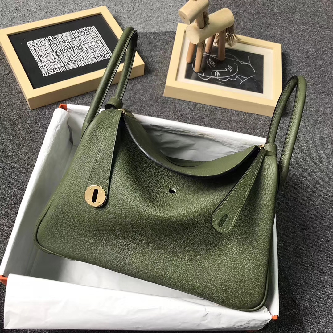Hermès（爱马仕）V6 丛林绿 原厂御用顶级小牛皮 Lindy 30 金扣