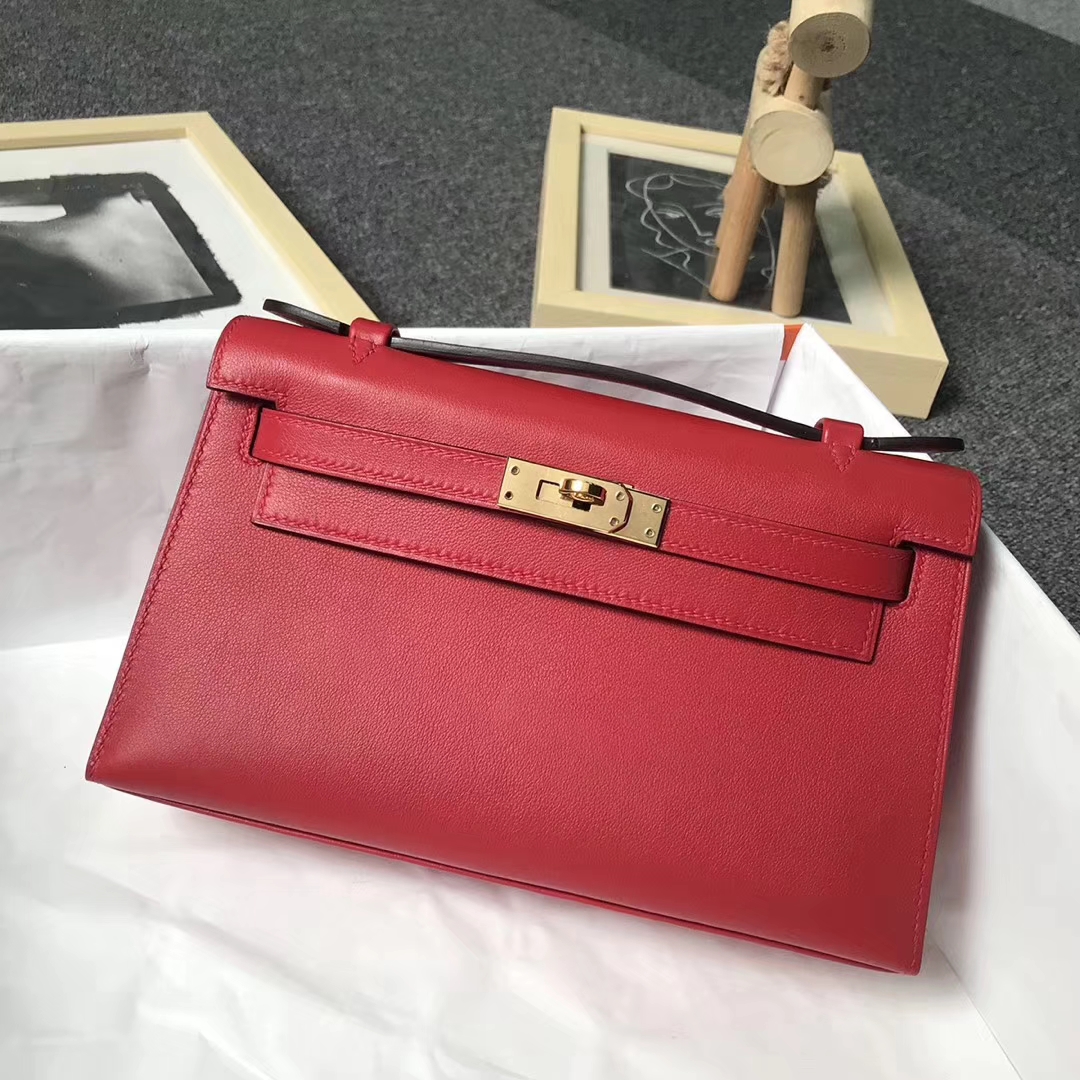 Hermès（爱马仕）Q5 中国红 原厂御用顶级Swift 皮 Mini Kelly 金扣