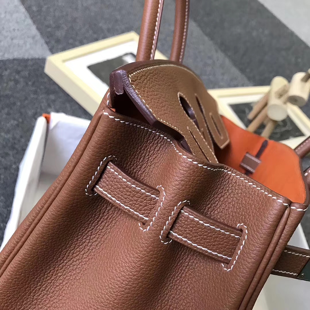 Hermès（爱马仕）金棕色内拼橙色 原厂御用顶级小牛皮 Birkin 30 金扣