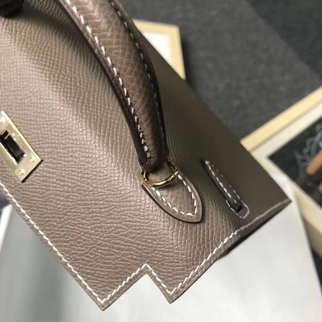 Hermès（爱马仕）CK18大象灰 原厂御用顶级Epsom 皮 Mini Kelly 二代 金扣 现货