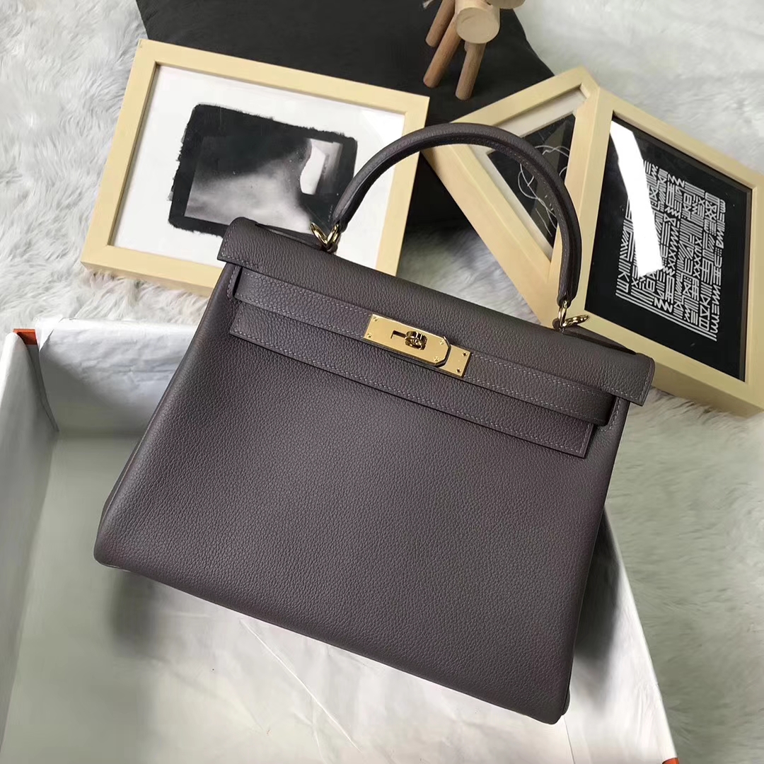 Hermès（爱马仕）8f锡器灰 原厂御用顶级小牛皮 Kelly 28 金扣