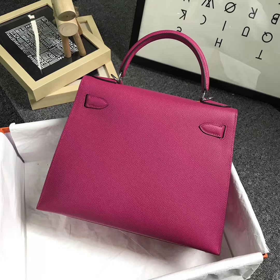 Hermès（爱马仕）L3 玫瑰紫色 原厂御用顶级Epsom 皮 Kelly 28 外缝 银扣