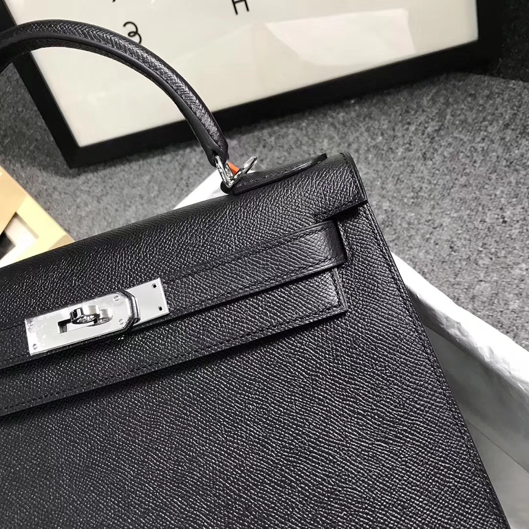 Hermès（爱马仕）CK89 黑色 原厂御用顶级Epsom 皮 Kelly 28 外缝 银扣