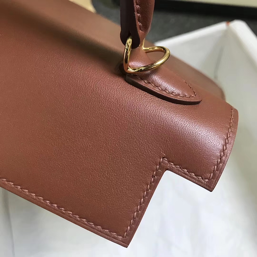 Hermès（爱马仕）蜜糖棕色 原厂御用顶级Swift 皮 Kelly 25 外缝 金扣