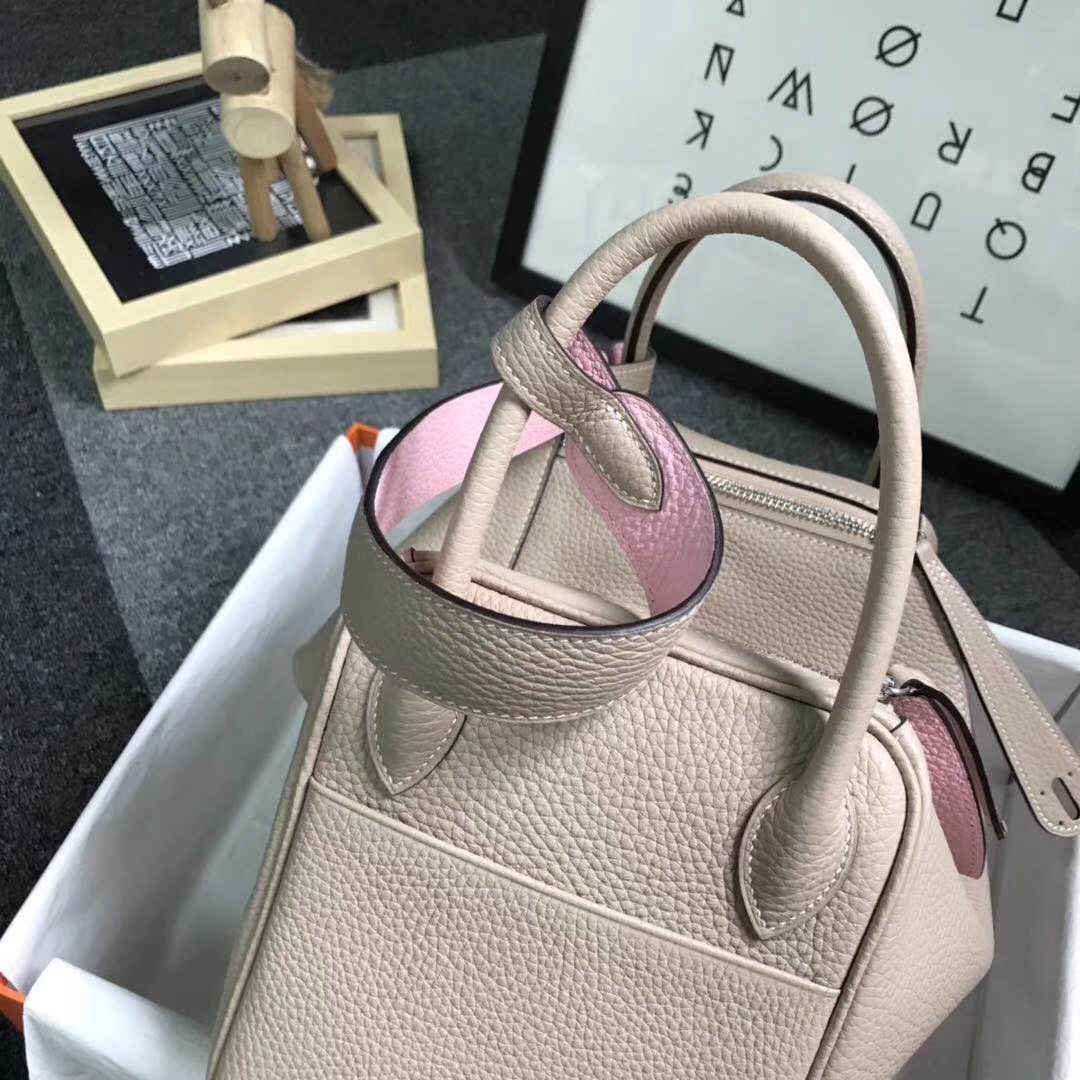 Hermès（爱马仕）S2 风衣灰拼3Q新樱花粉 原厂御用顶级TC 皮 Lindy 30 银扣