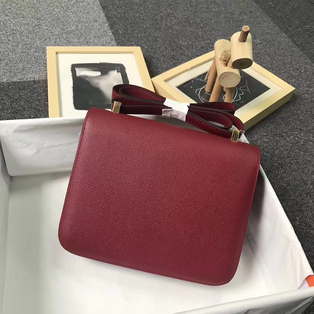 Hermès（爱马仕）K1 石榴红 原厂御用顶级Epsom 皮 Constance 24 金扣