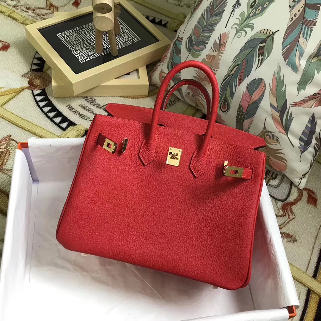 Hermès（爱马仕）S5 番茄红 原厂御用顶级小牛皮 Birkin 25 金扣 现货