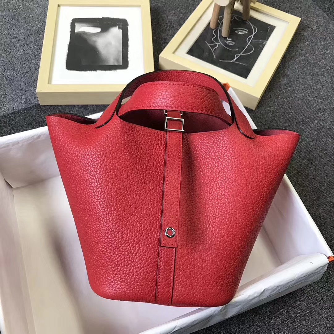 Hermès（爱马仕）番茄红 原厂御用顶级TC 皮 Picotin  Lock 18 cm 银扣 现货