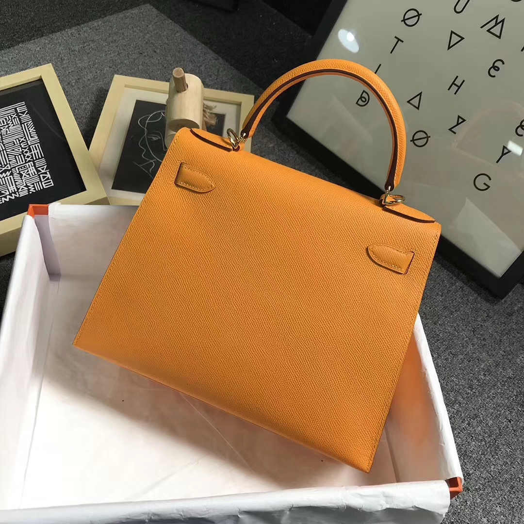 Hermès（爱马仕）9V太阳金黄 原厂御用顶级Epsom 皮 Kelly 28 外缝 金扣