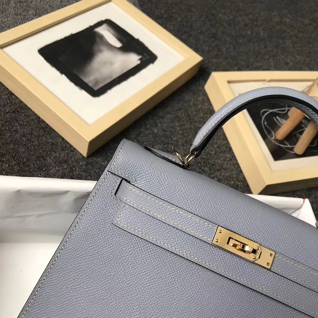 Hermès（爱马仕）J7 亚麻蓝 原厂御用顶级Epsom 皮 Kelly 25 外缝 金扣