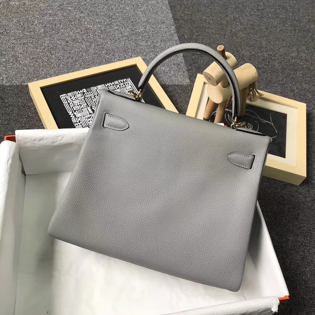 Hermès（爱马仕）4Z海鸥灰内拼玛瑙蓝 原厂御用顶级小牛皮 Kelly 28 金扣