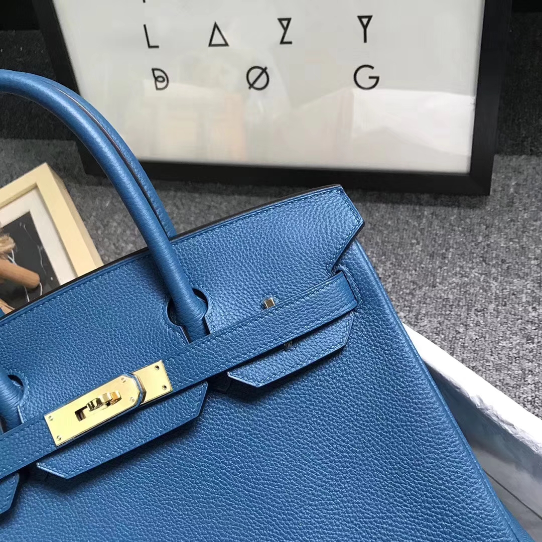 Hermès（爱马仕）7W伊兹密尔蓝 原厂御用顶级小牛皮 Birkin 30 金扣