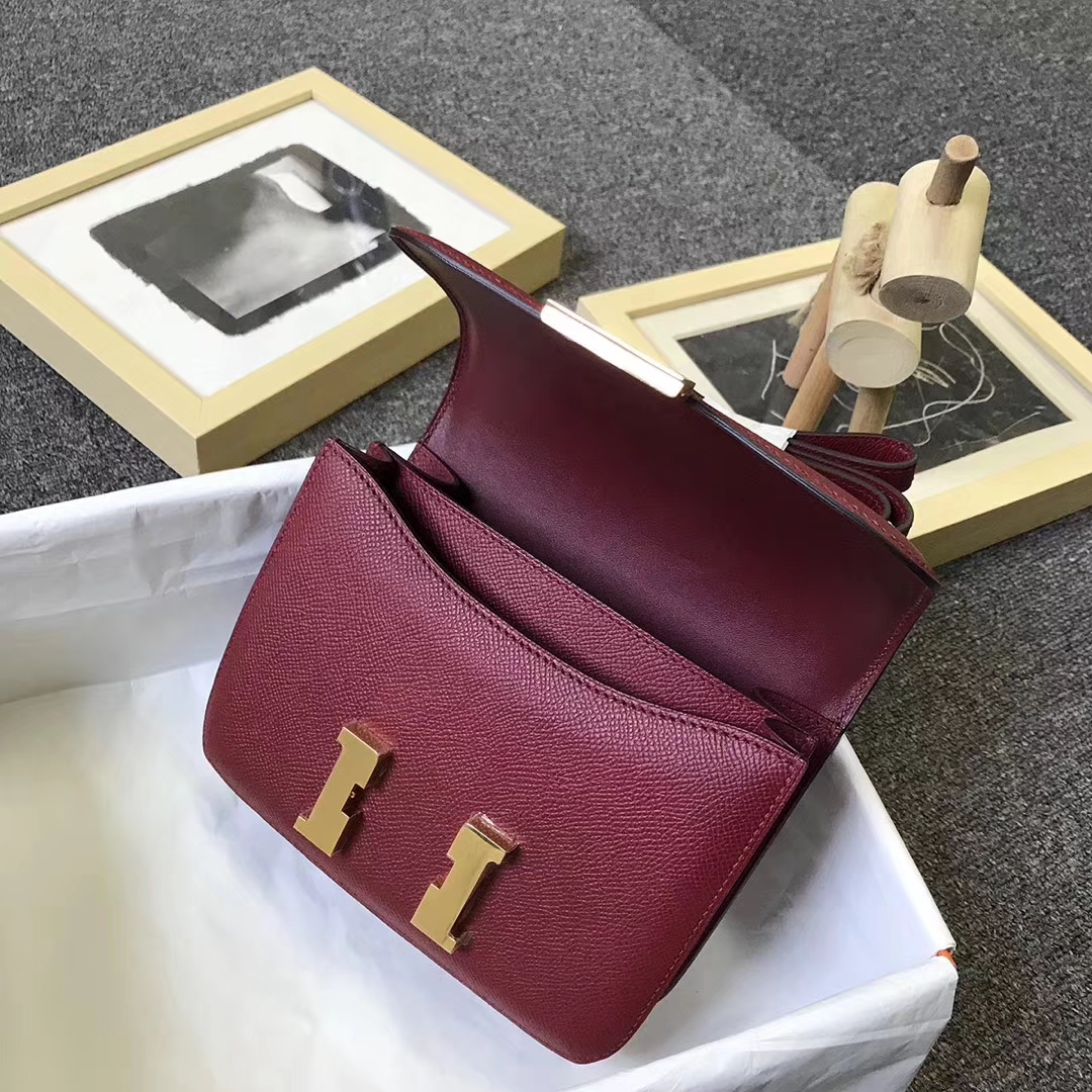 Hermès（爱马仕）K1 石榴红 原厂御用顶级Epsom 皮 Constance 19  金扣