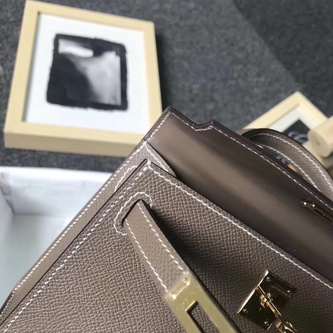 Hermès（爱马仕）CK18大象灰 原厂御用顶级Epsom 皮 Mini Kelly 二代 金扣 现货