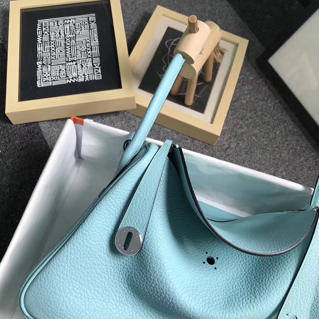 Hermès（爱马仕）3P马卡龙蓝 原厂御用顶级TC 皮 Lindy 30 银扣