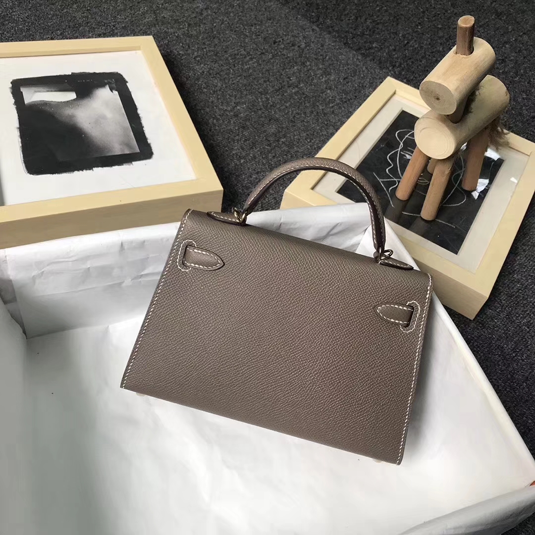 Hermès（爱马仕）CK18大象灰 原厂御用顶级Epsom 皮 Mini Kelly 二代 金扣 现货