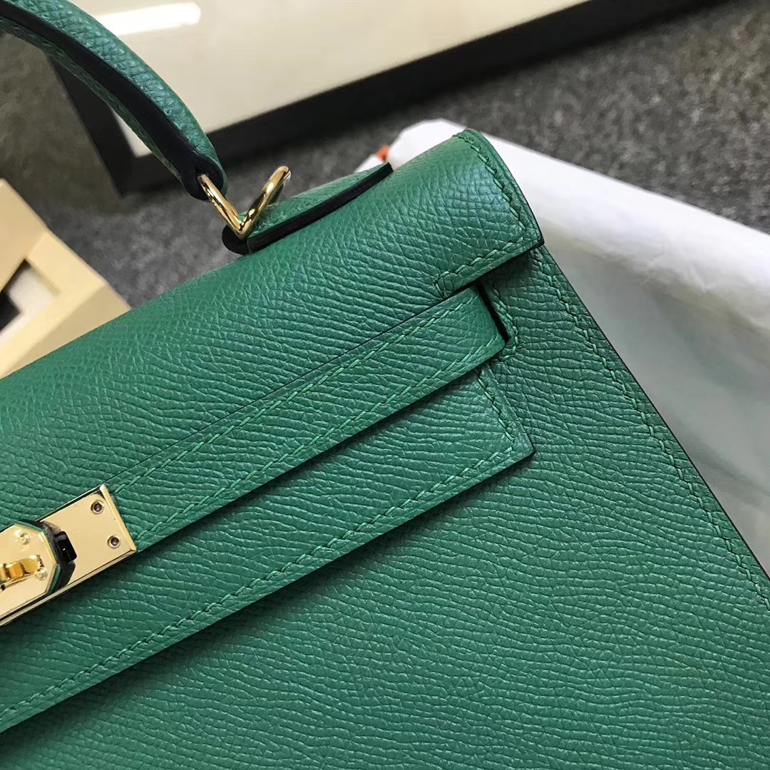 Hermès（爱马仕）U4 丝绒绿 原厂御用顶级Epsom 皮 Kelly 25 外缝 金扣