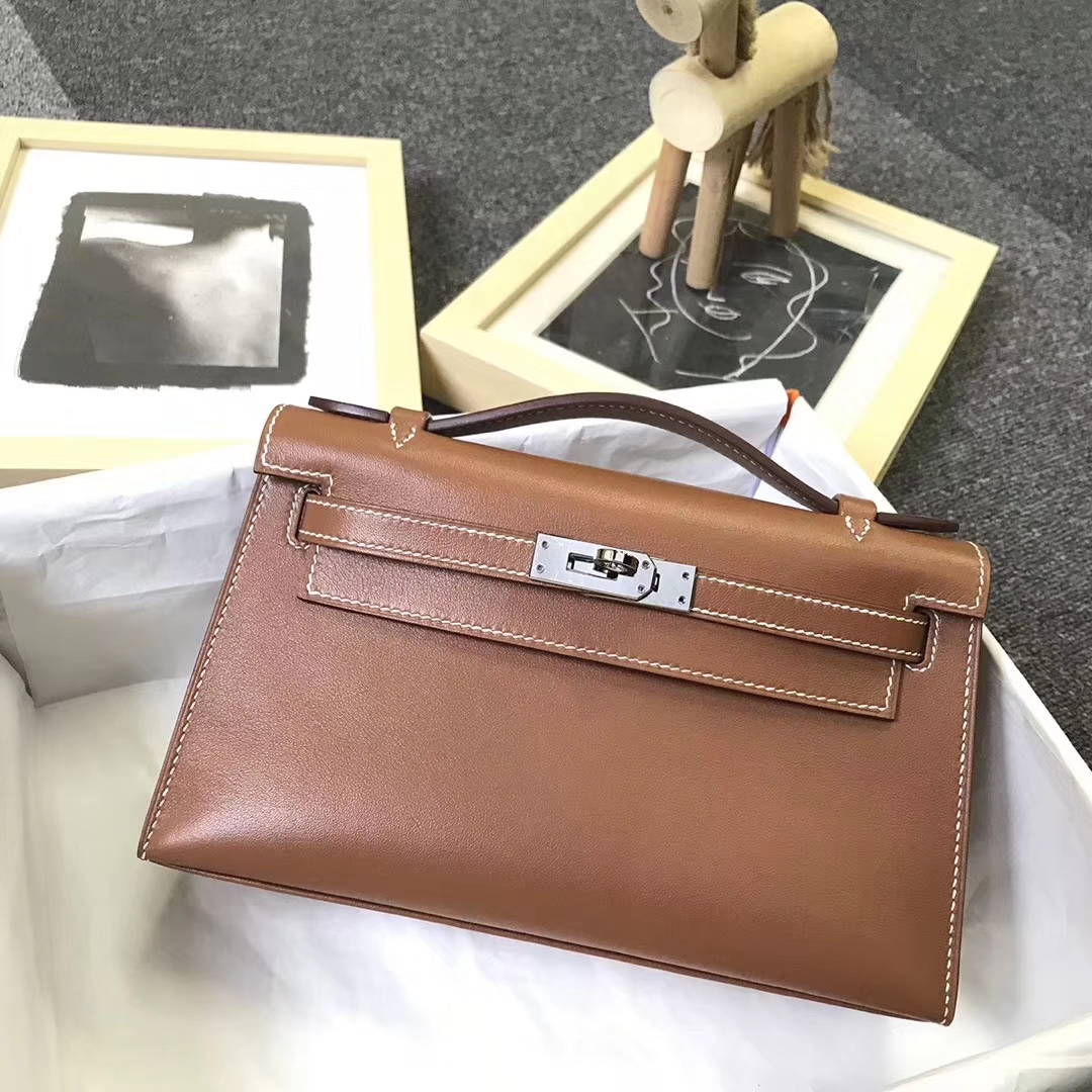 Hermès（爱马仕）金棕色 原厂御用顶级Swift 皮 Mini Kelly 银扣