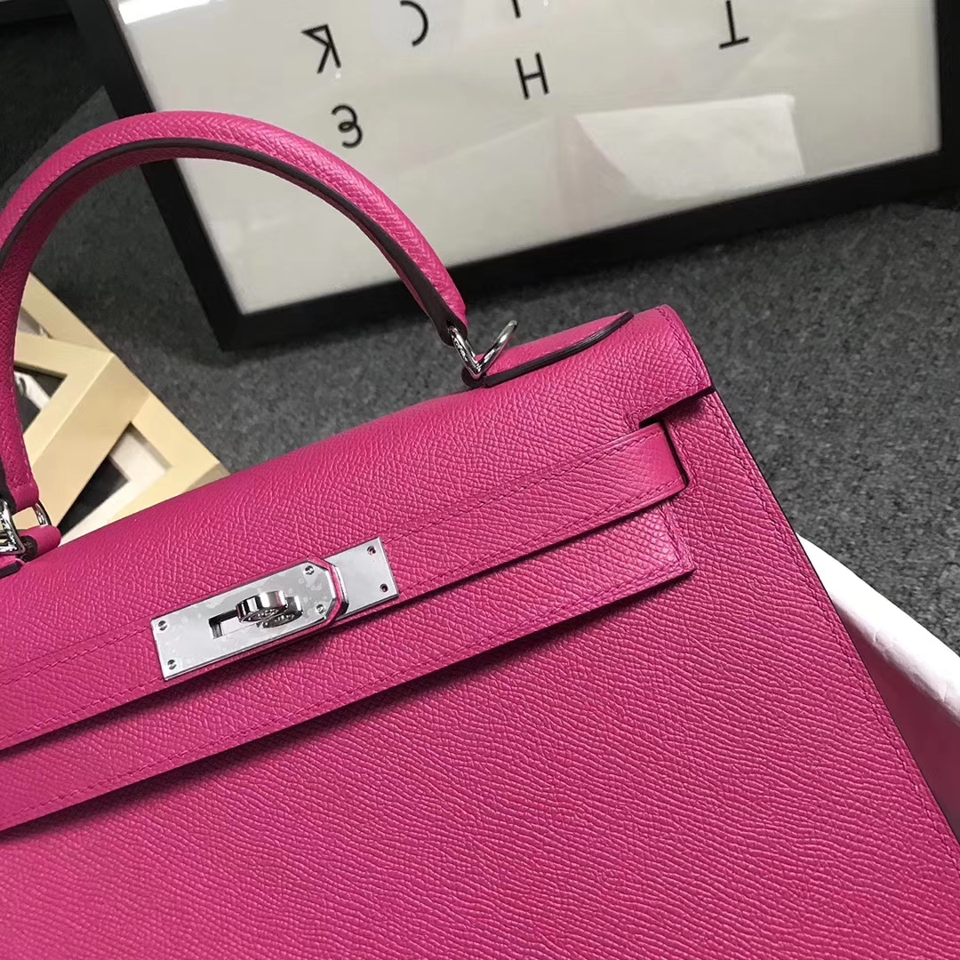 Hermès（爱马仕）L3 玫瑰紫色 原厂御用顶级Epsom 皮 Kelly 28 外缝 银扣