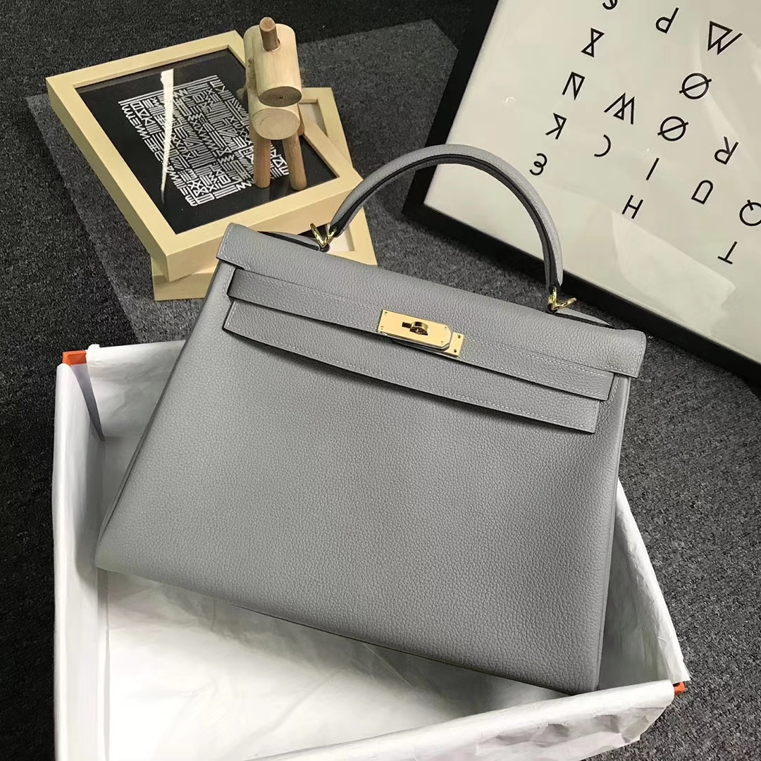 Hermès（爱马仕）4Z海鸥灰 原厂御用顶级小牛皮 Kelly 32 金扣