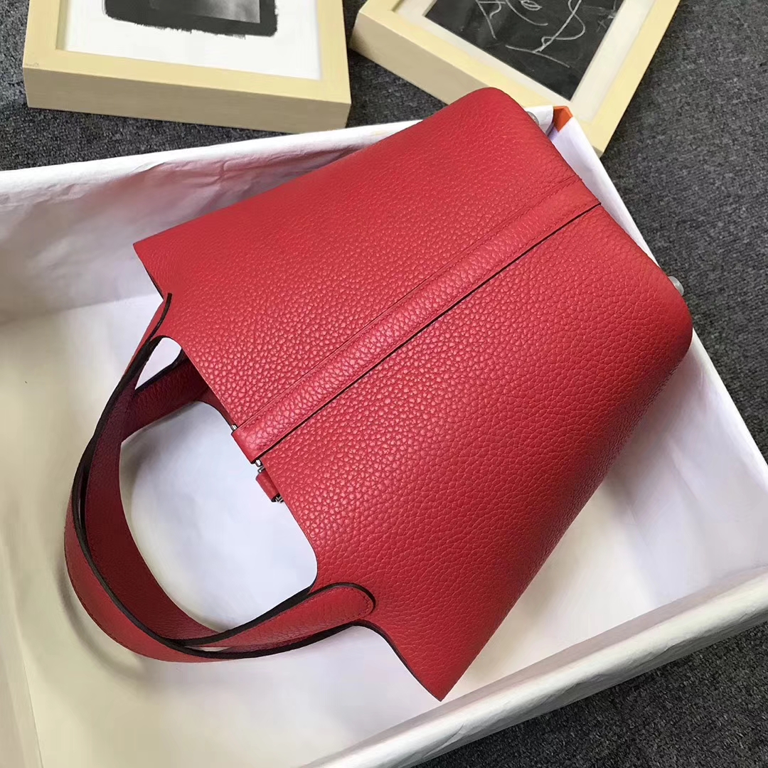 Hermès（爱马仕）番茄红 原厂御用顶级TC 皮 Picotin  Lock 18 cm 银扣 现货
